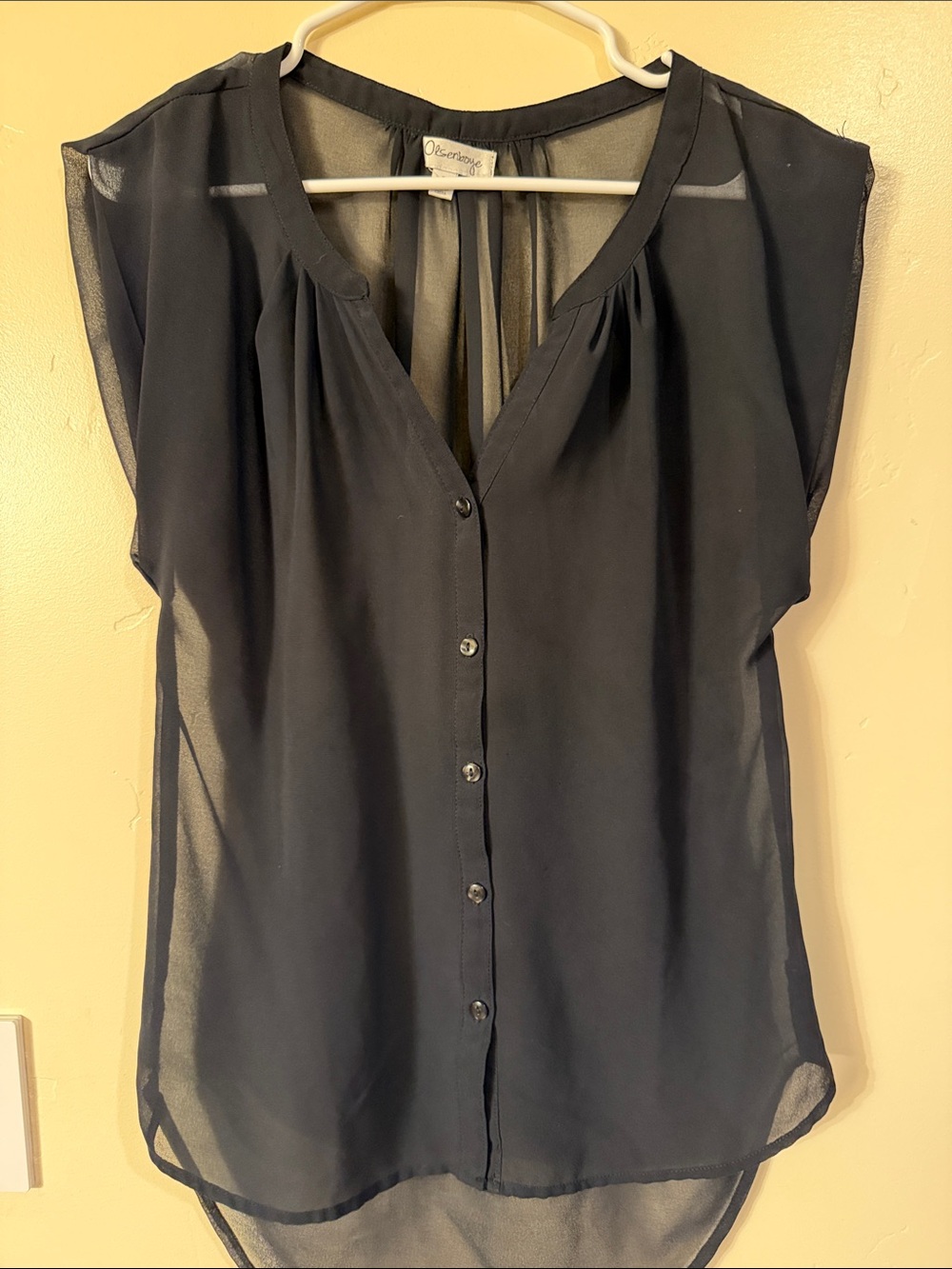 Olsenboye Black Sheer Button-Front Blouse